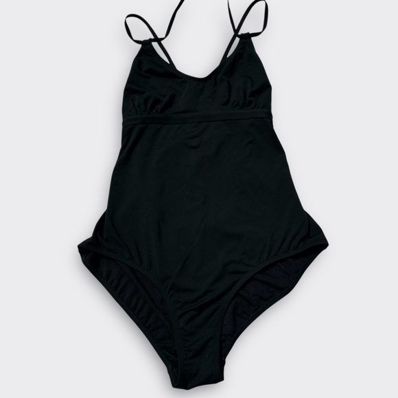 ATHLETA One-Piece Swimsuit Skinny Strap Criss Cross Tie Full Coverage Black L - Picture 2 of 7
